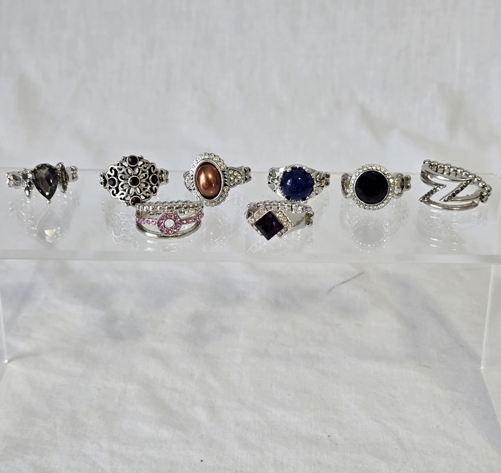 Fashion Stretch Gemstone Rings 8 Piece Bundle Deal Women's 8 to 9